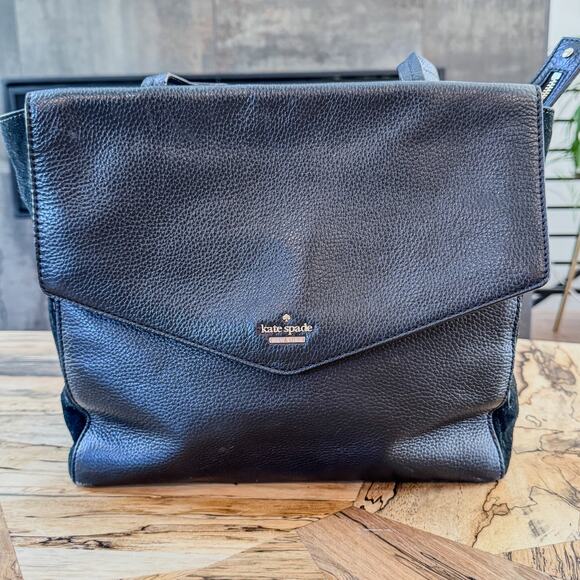 Kate Spade New York, Spencer Court Archie Tote, Black Pebbled Leather & Suede - Picture 2 of 12